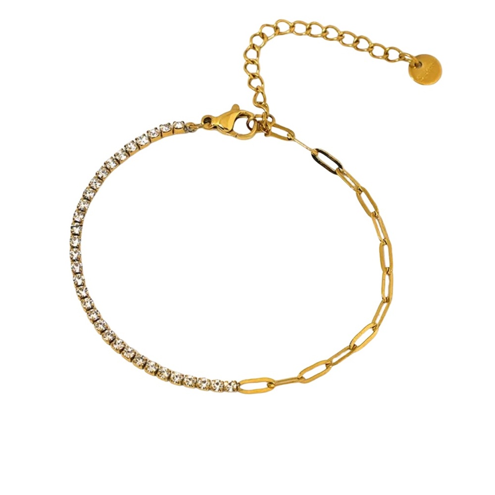 Gold PVD Coated Stainless Steel Half Tennis Paperclip Chain Bracelet ✨